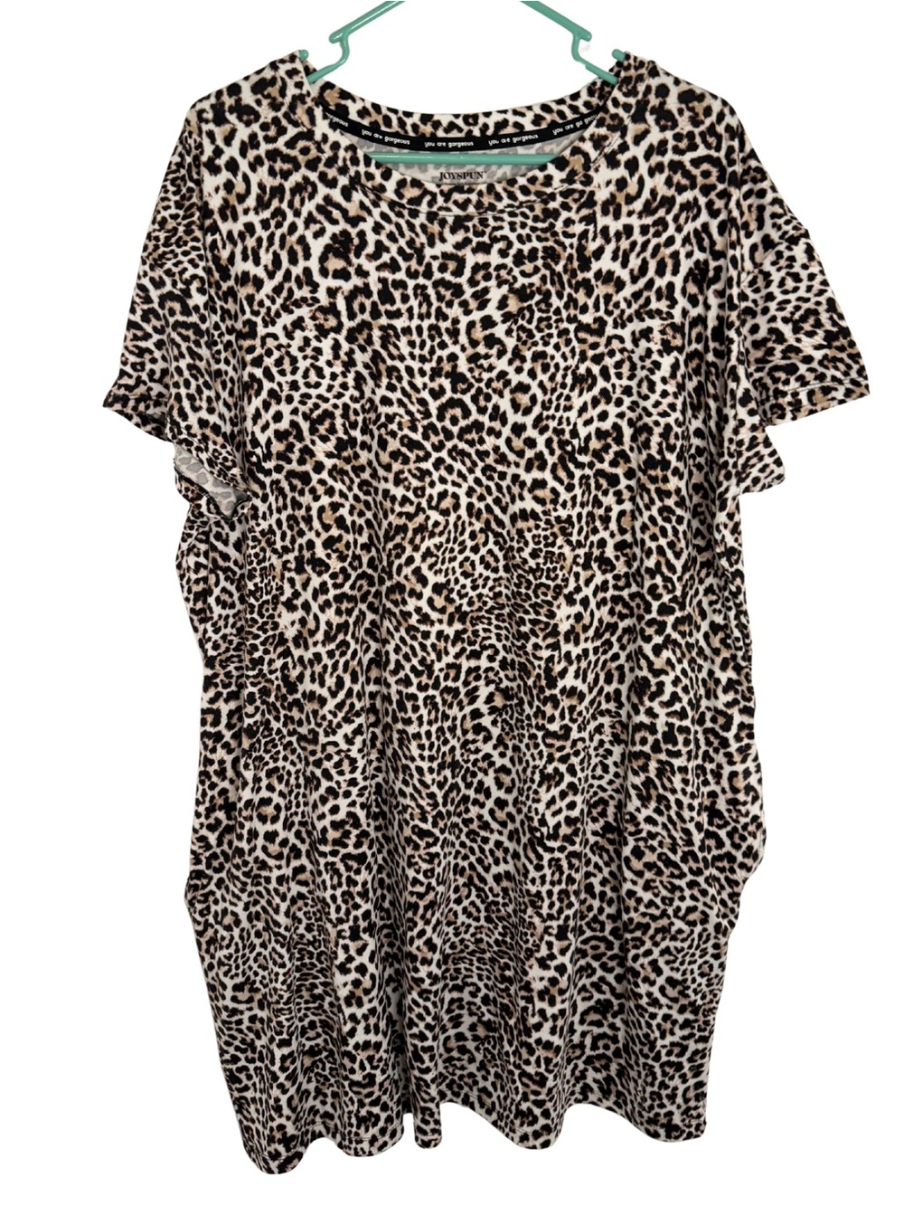 Joyspun Leopard Print Short Sleeve Sleep Dress Nightgown Size L/XL